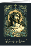 Happy Easter Hi is Risen Vintage Art Nouveau Jesus Christ Painting card