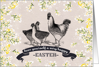 Happy Easter. Vintage Rooster and Hens card