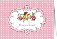 Wesolych Swiat. Easter card in Polish. Vintage Chicken card