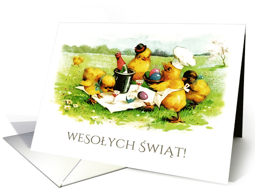 Wesolych Swiat. Easter Card in Polish. Vintage Chickens card (785344)