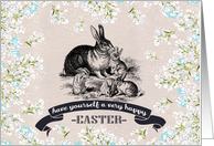 Happy Easter. Vintage Rabbit Family card