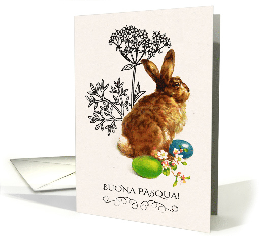 Buona Pasqua. Easter card in Italian. Vintage Easter Bunny card