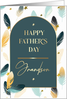 For Grandson on Father’s Day Elegant Feather Pattern card