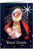 Buon Natale. Italian Christmas card. Madonna with child card
