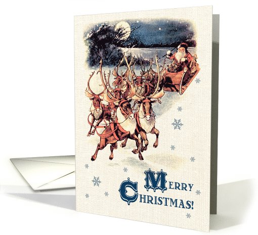 Merry Christmas. Vintage Santa in his deer sleigh card (820800)