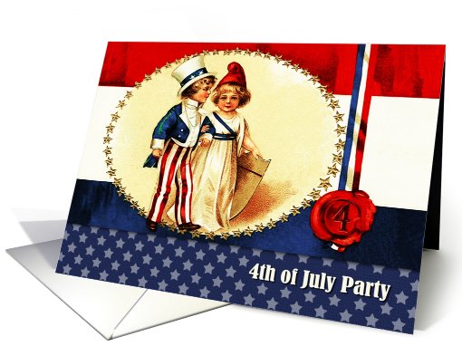 4th of July Party Invitation. Vintage Kids card (826844)