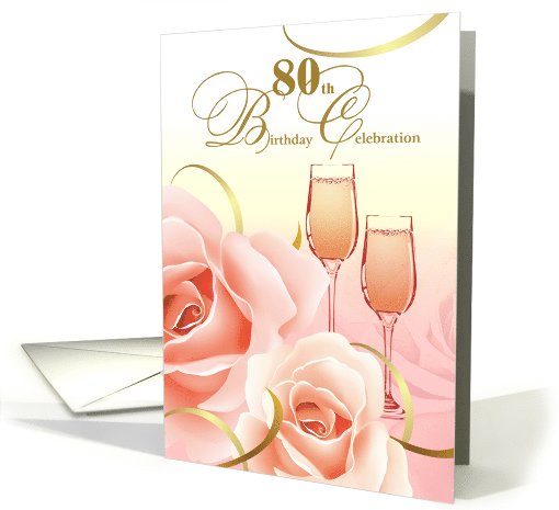 80th Birthday Party Invitation. Pink Roses card (828754)