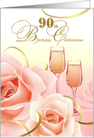 90th Birthday Party Invitation. Pink Roses card