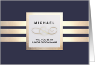 Be my Junior Groomsman. Navy Blue Simple Elegant design card