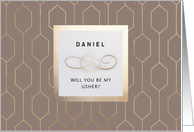 Will you be my Usher? Brown Mocha Elegant Geometric Pattern design card