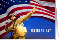 Veterans Day. US Army Soldier with US Flag card