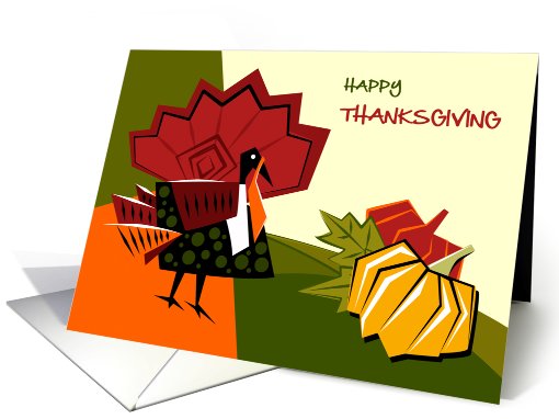 Happy Thanksgiving. Colorful Turkey and Pumpkins card (867576)