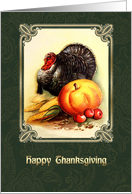 Happy Thanksgiving. Vintage Turkey with Pumpkin and Corns card