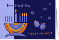 Happy Hanukkah for Boss.Menorah and Dreidels card