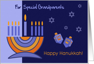 Happy Hanukkah for Grandparents. Menorah and Dreidels card