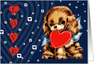 Happy Valentine’s Day Fun Vintage Puppy with Red Heart card