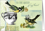 To the Queen of My Heart on Valentine’s Day Vintage Birds Collage card