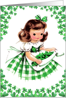 Happy St. Patrick’s Day Vintage Irish Girl with Shamrocks card
