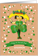 Happy St. Patrick’s Day Vintage Little Irish Girl Custom Name card