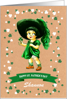 Happy St. Patrick’s Day Vintage Little Irish Girl Custom Name card