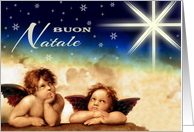 Buon Natale. Italian Card with Angel Cherubs painting after Raphael Sanzio card
