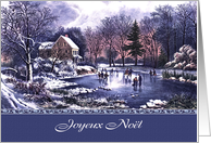 Joyeux Nol. French Card with Vintage Winter Scene card