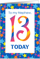 For Nephew 13th Birthday with Colourful Stripes and Stars card