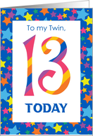 For Twin 13th Birthday with Colourful Stripes and Stars card