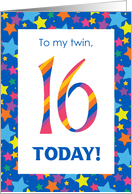 For Twin 16th Birthday with Colourful Stripes and Stars card