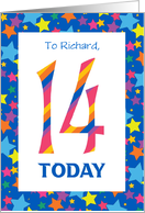 Custom Name 14th Birthday with Bright Stripes and Stars card