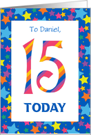 Custom Name 15th Birthday with Bright Stripes and Stars card