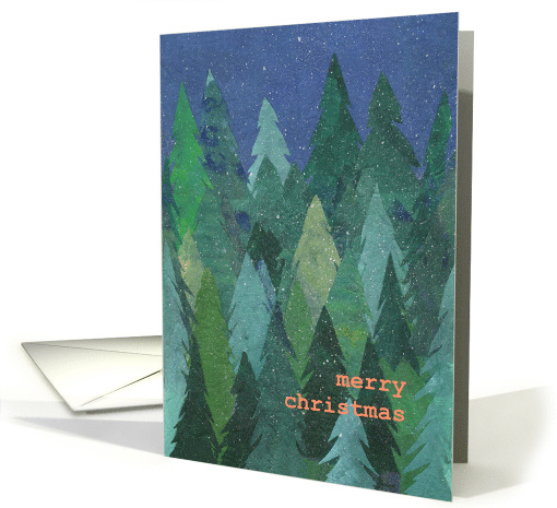 Christmas Greetings with Snowy Christmas Trees Blank Inside card