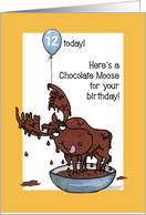 12th Birthday with Fun Chocolate Moose and Balloon card