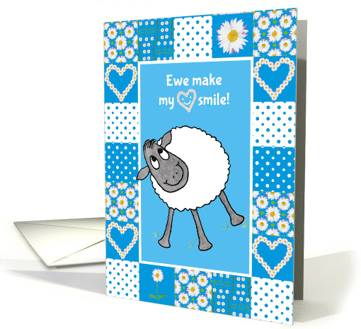 Romantic You Make my Heart Smile Fun Sheep Blank Inside card (1285964)