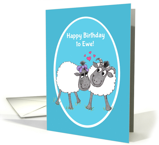Birthday with a Pair of Comic Sheep Hearts and Bows card (1285974)