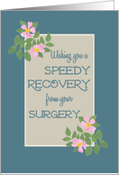 Get Well from Surgery with Pink Dog Roses on Blue and Taupe card