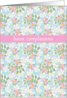 Birthday Card, Italian Greeting, Pink Dogroses on Blue card