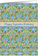 September Birthday with Blue Morning Glory Floral Pattern card