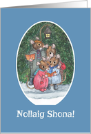 Irish Gaelic Christmas Card Cute Mouse Family Carol-Singers card