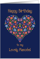 For Fiancee’s Birthday Folk Art Style Floral Heart card