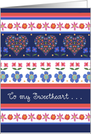 Birthday Card for Sweetheart, Folk Art Floral Hearts card