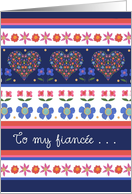 Birthday Card for Fiancee, Folk Art Floral Hearts card