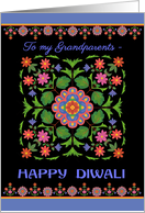 For Grandparents Diwali Greetings with Rangoli Pattern on Black card