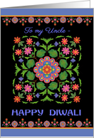 For Uncle Diwali Greetings with Rangoli Pattern on Black card