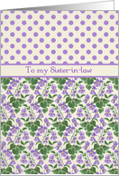 Violets, Polka Dots February Birthday Card for Sister-in-law card