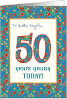 Custom Relation 50th Birthday with Retro Floral Print card