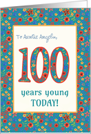 Custom Relation 100th Birthday with Retro Floral Print card