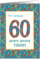Custom Name 60th Birthday with Retro Floral Print card