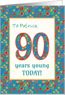 Custom Name 90th Birthday with Retro Floral Print card