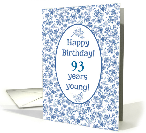 Custom Age Birthday with Indigo Blue on White Floral Pattern card